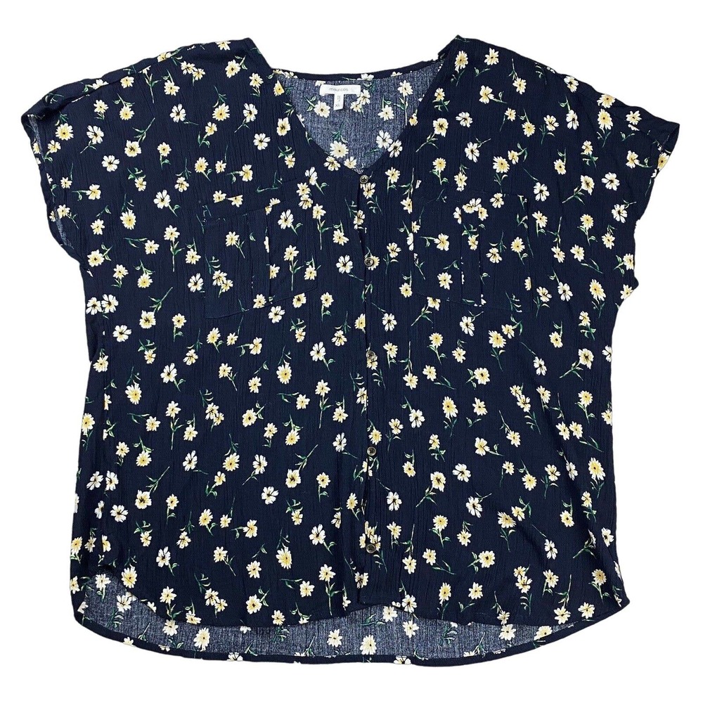 Maurices Shirt Womens XL Floral daisy Print Blouse Cap Sleeve